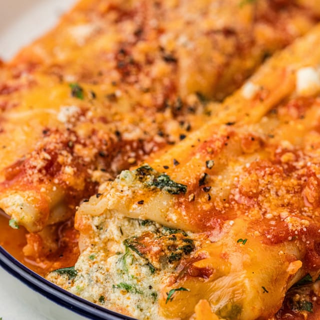 Baked Homemade Manicotti Pasta.